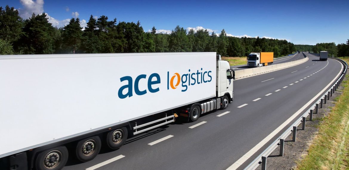 Image for ACE road transport. Truck with ACE logo on a road.