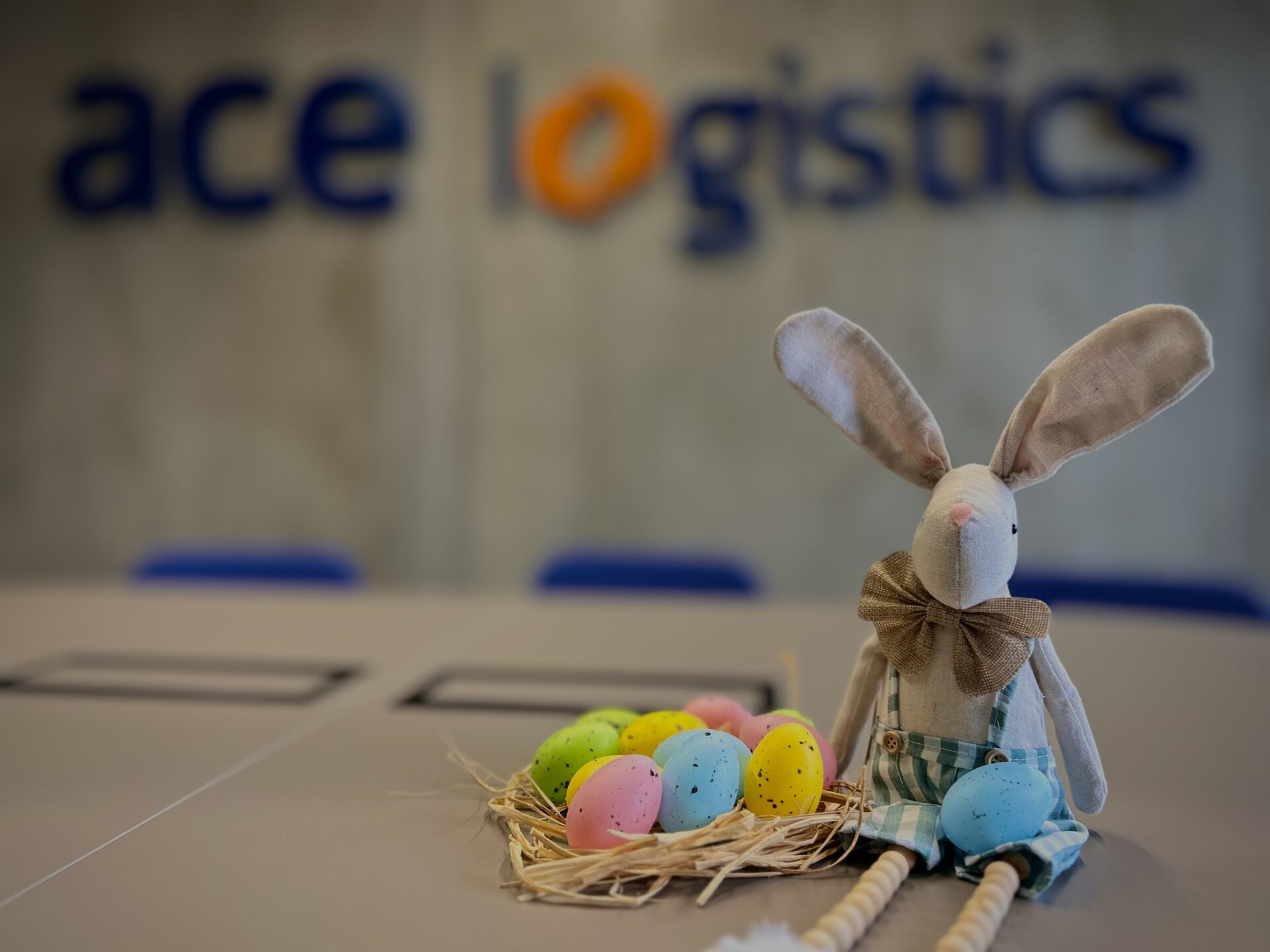 Easter bunnfy with easter eggs and company logo