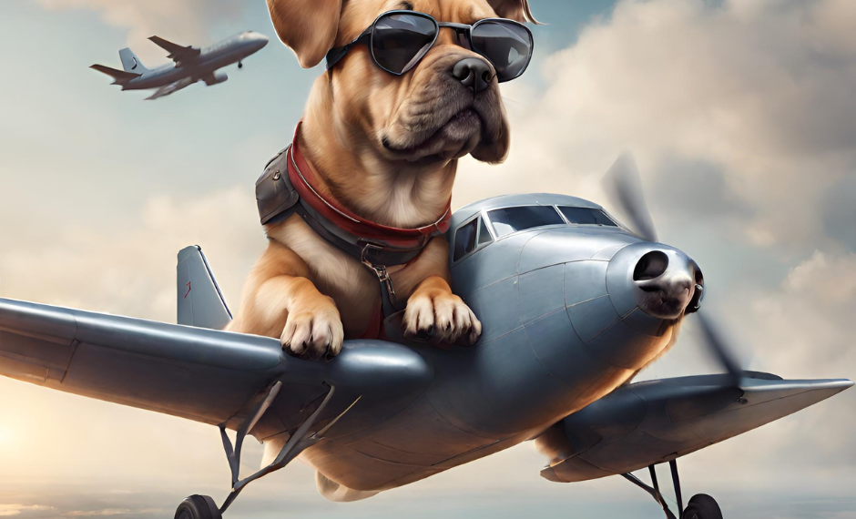 dog flying on a plane