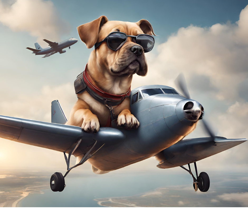 dog flying on a plane